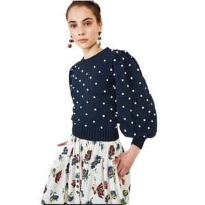 Ulla Johnson Pom Pom Polka Dot Sweater Navy Size L